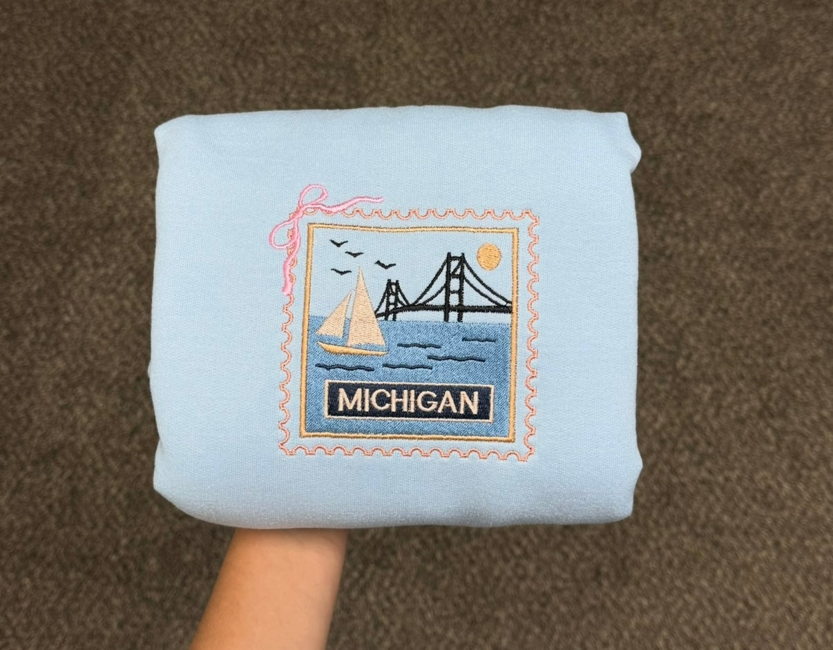 Light Blue Michigan Stamp Crewneck